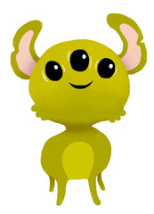 Cute cartoon green three eyed dog monster. Funny character children illustration. Isolated on white background