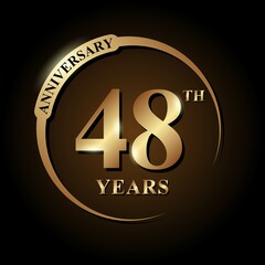 48 years anniversary celebration. Anniversary logo with ring and elegance golden color isolated on black background, vector design for celebration, invitation card, greeting card, and banner
