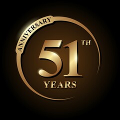 51 years anniversary celebration. Anniversary logo with ring and elegance golden color isolated on black background, vector design for celebration, invitation card, greeting card, and banner