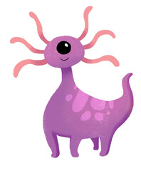 Cute cartoon violet purple monster. Funny character children illustration. Isolated on white background