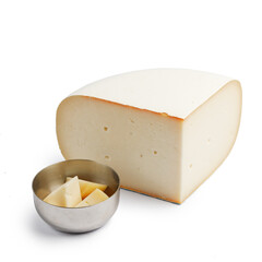 cheese sliced into pieces. snack. insulated on white