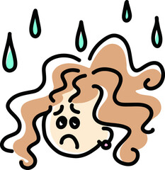 湿気による癖毛に悩む女性　ベクター　イラスト