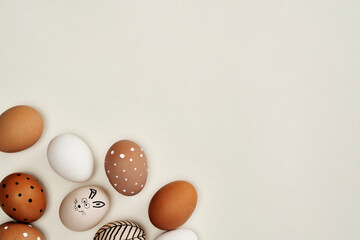 Directly above shot of natural eggs on the bright background
