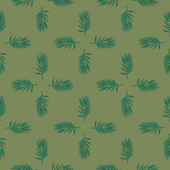Palm leaves seamless pattern. Tropical branch in engraving style.