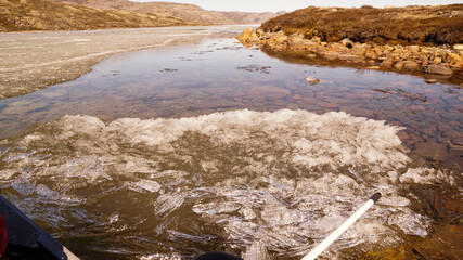 Arctic Circle Trail lake and mountain landscapes between Kangerlussuaq and Siimiut in Greenland.