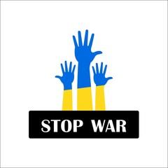 Stop the war in Ukraine inscription with Patriotic Ukraine flag
