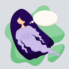 purple woman ghost flat illustration with speech bubble