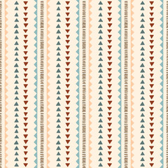 Hand Drawn Earthy Tones Tribal Vertical Stipes Vector Seamless Pattern. Navajo Graphic Print. Aztec Geometric Background. Ethnic Boho Design perfect for Textiles, Fabric - 491456836