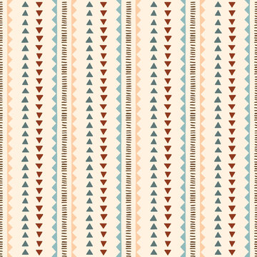Hand Drawn Earthy Tones Tribal Vertical Stipes Vector Seamless Pattern. Navajo Graphic Print. Aztec Geometric Background. Ethnic Boho Design perfect for Textiles, Fabric