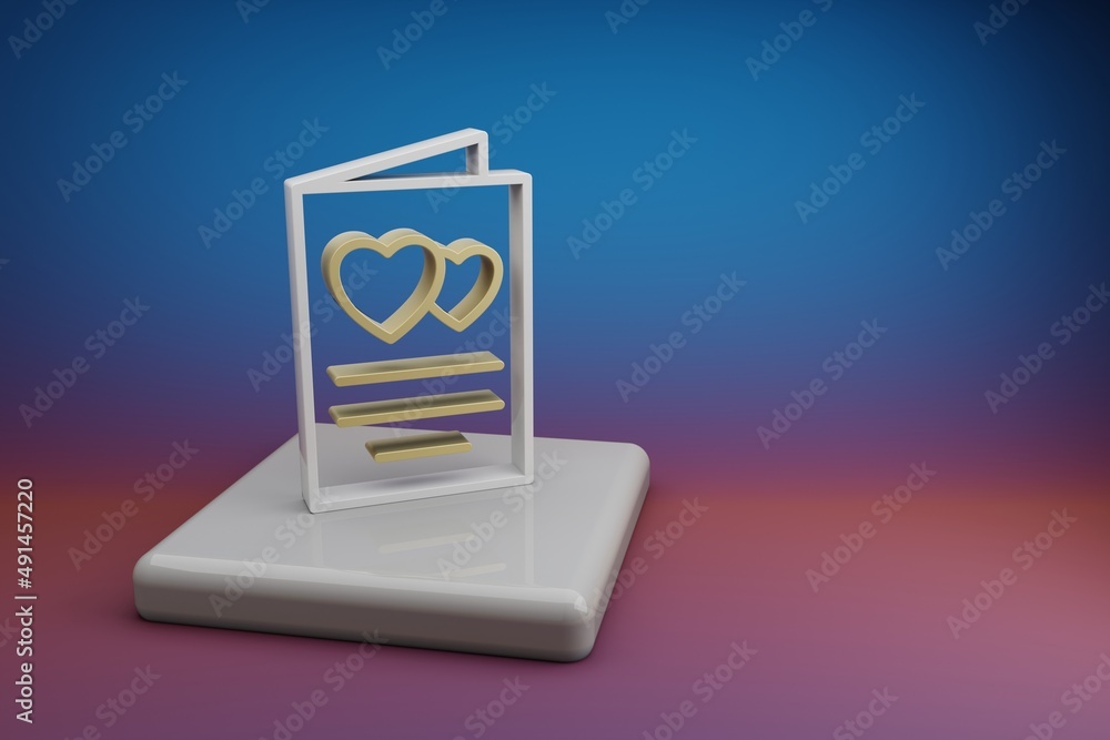 Aufkleber wonderful wedding invitation with heart symbol icons on a ceramic stand and bright colored backgroun