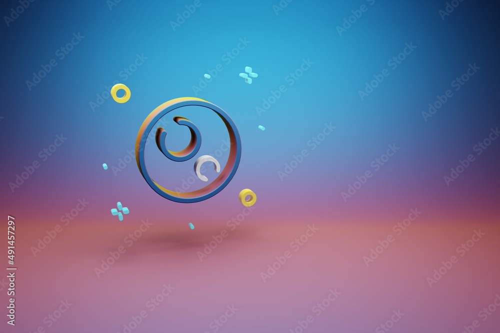 Poster Beautiful abstract illustrations Planet and start symbol icon on a bright colored background. 3d rendering illustration. Background pattern for design. Space exploration..
