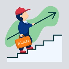 a man walking up the stairs to reach goal flat illustration