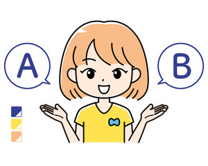 笑顔で比較・選択する女性