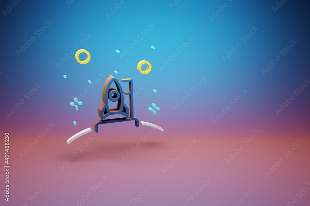 Aufkleber Beautiful abstract illustrations Rocket and start symbol icon on a bright colored background. 3d rendering illustration. Background pattern for design. Space exploration..