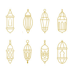Set Arabic Ramadan Lantern Outline Style. Islamic Ornament element vector illustration for greeting holiday and banner background template