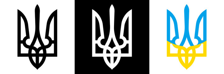 Set of Ukrainian trident. National emblem of Ukraine in different colors. Vector illustration