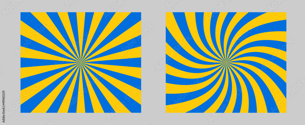 Poster solar explosion effect. vector sunburst wallpaper. blue, yellow color burst set of 2 sun rays backgr