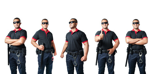 Set of a cutout of a male security guard on a white background.