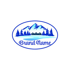 Mountain, Trees and Houses by the Lake Logo 