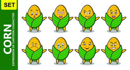 Obraz premium Set kawaii corn cartoon character with different expressions of cartoon face vector illustrations