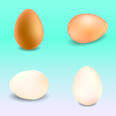 Set of 4 realistic eggs, white and beige
