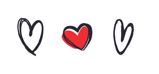 Set of hand drawn hearts. Heart doodles collection. Sketch illustration.