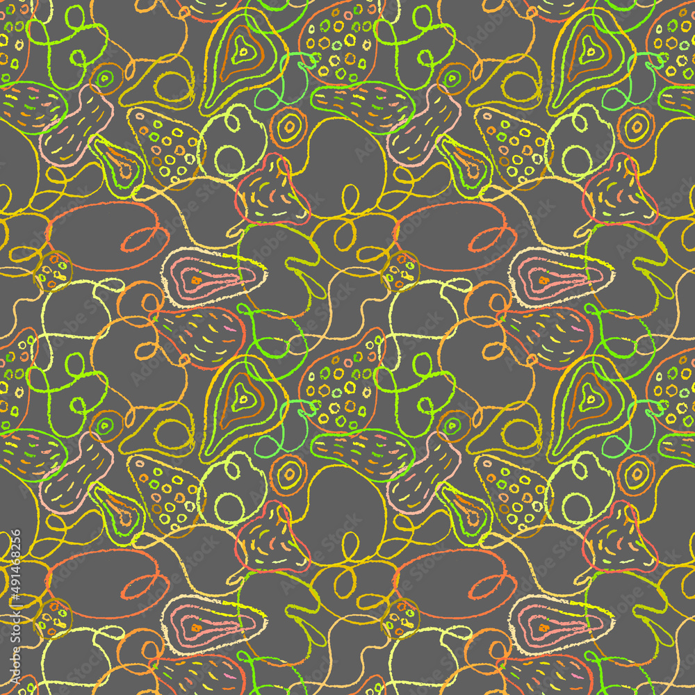 Poster vector seamless pattern with hand drawn organic abstract shapes. linear colorful elements backdrop. 