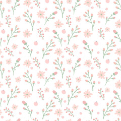 Obraz na płótnie Canvas Floral pattern. Pretty flowers on white background. Printing with small pink flowers. Ditsy print. Cute elegant flower template for fashionable printers