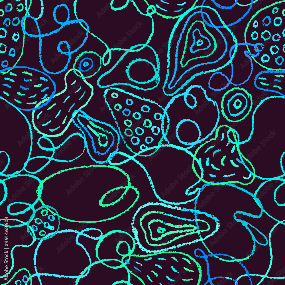 Poster vector seamless pattern with hand drawn organic abstract shapes. linear colorful elements backdrop. 