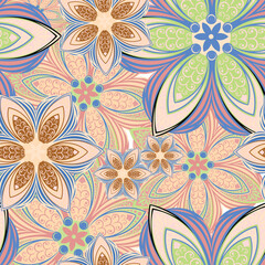 Mandala. Seamless pattern with stylized decorative flowers. Vector image. 