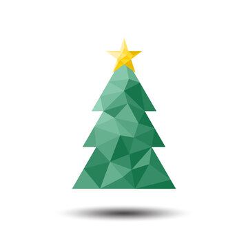 Polygon Christmas Tree Icon on white background
