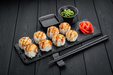 Sushi roll volcano, rolls with fish and cheese.