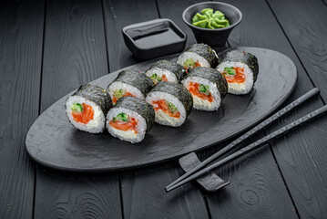 Futomak with salmon, rice and nori seaweed