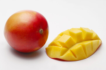Fresh sliced mango isolated on white background.