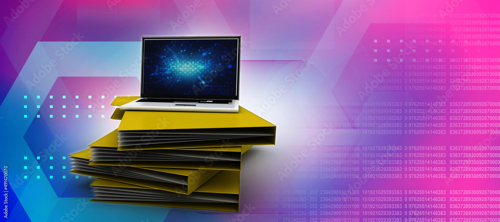 Poster 3d rendering folder connected to computer network