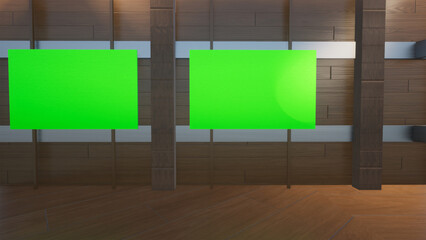 virtual studio set with green screen shot 3d illustration