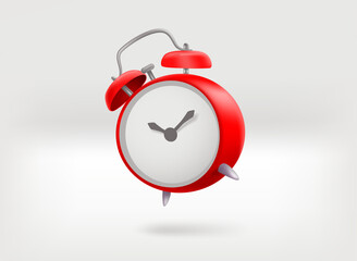 Retro red alarm clock. 3d vector illustration - obrazy, fototapety, plakaty