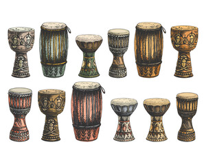 133_congas, darbuka_djembe_congas high cuban drum, instrument, hand percussion, membranophone, darbuka, cuban drum, national symbol of egyptian music shaabi, djembe, west african drum, hand drawing, c