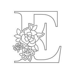 Floral alphabet letter coloring book for kids. Vector illustration of educational alphabet latter with flower art work coloring pages. 
Doodle style.

