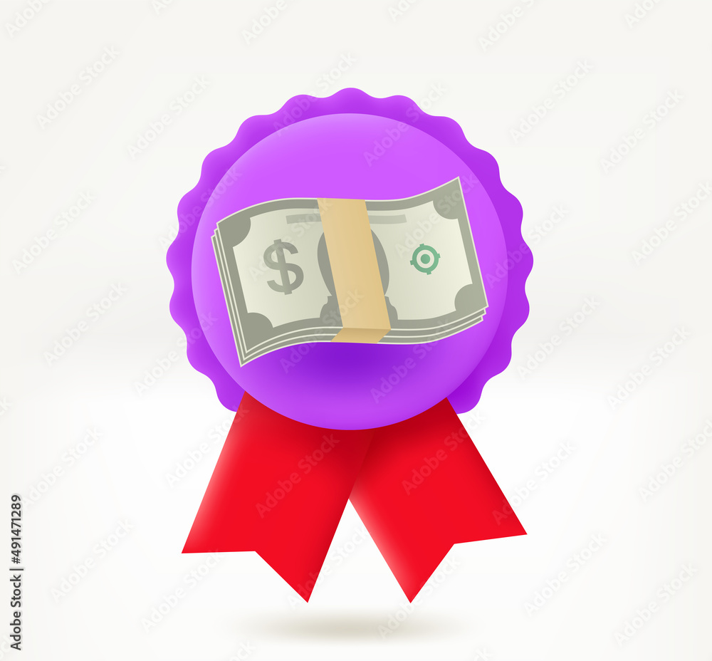 Poster 3d vector insignia with stack of banknotes