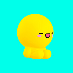 Happy little kawaii boy character. Emoji 3d render illustration on blue backdrop
