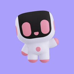 Funny little kawaii character. Cartoon robot 3d render illustration on blue backdrop