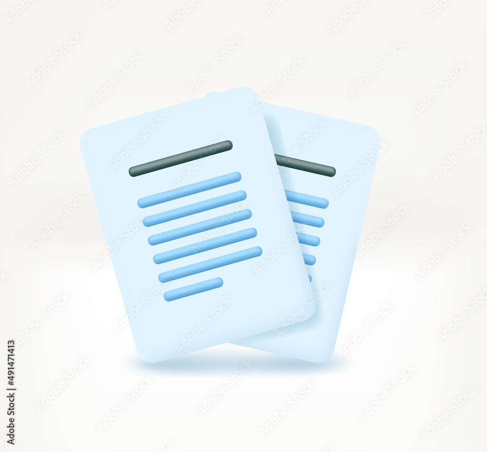 Aufkleber Stack of papers with text. 3d vector icon isolated on white