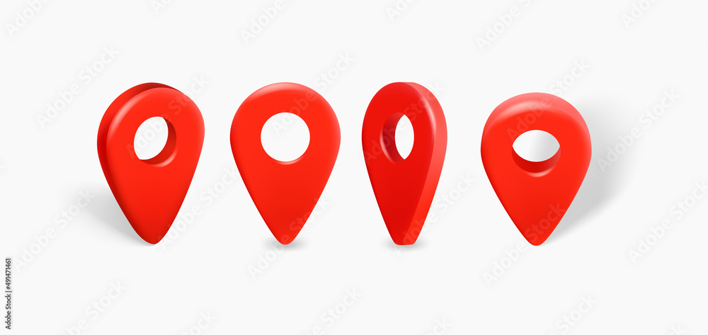 Poster Map navigation red pointers. Vector 3d illustration