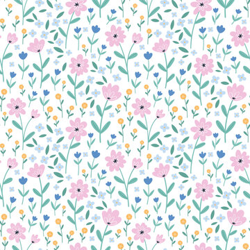 Seamless floral pattern. Beautiful flowers on a white background.