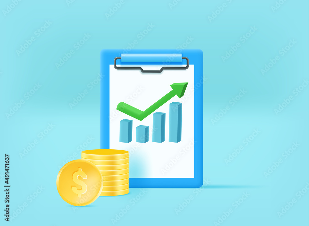 Poster Business report with statistics. 3d vector illustration