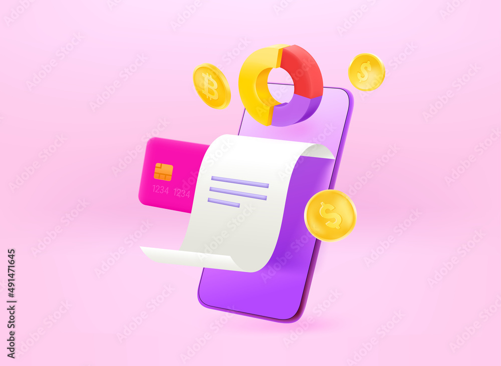 Leinwandbilder using financial mobile application mobile application. 3d vector illustration