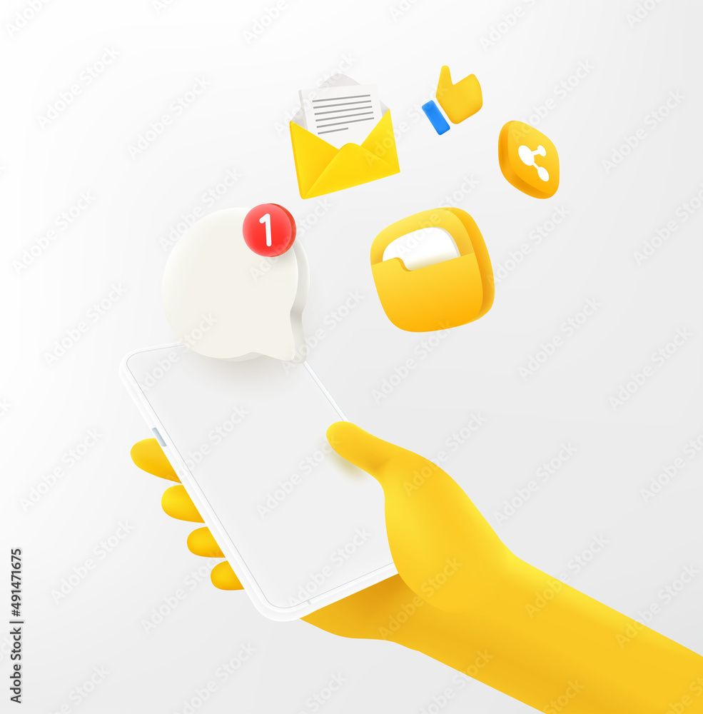 Poster Man using modrn mobile applications. 3d vector banner