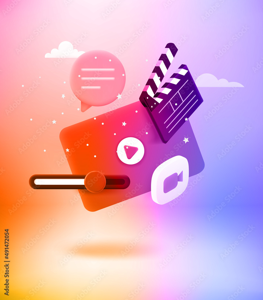 Aufkleber Making new video project concept. 3d vector vertical banner with copy space