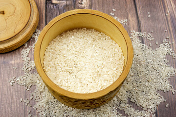 Obraz na płótnie Canvas Rice close-up. natural rice. Rice groats. Rice and hands.